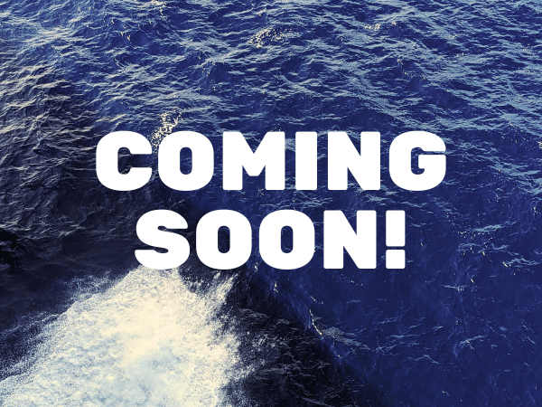 Photo of an ocean with crashing waves overlaid with text reading "Coming Soon!"
